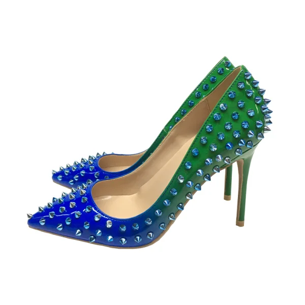 Chic / Beautiful Dark Green Royal Blue Evening Party Pumps 2020 Rivet 10 cm Stiletto Heels Pointed Toe Pumps