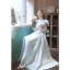 Elegant Sky Blue Satin Homecoming Graduation Dresses Prom Dresses 2021 A-Line / Princess Square Neckline Glitter Sequins Embroidered Short Sleeve Backless Floor-Length / Long