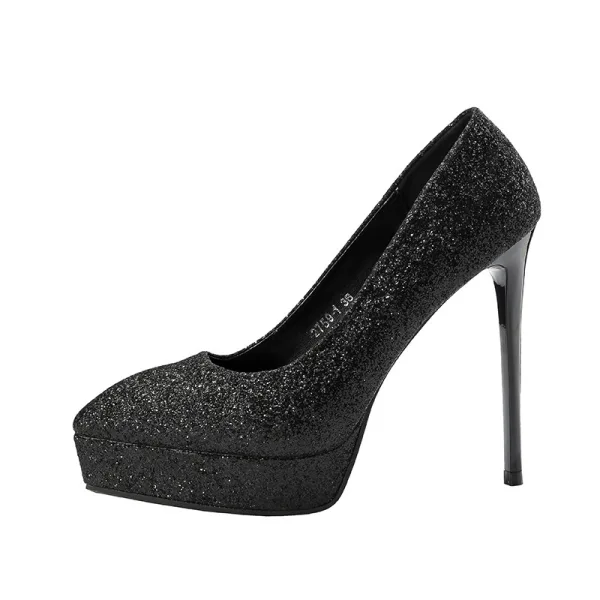Affordable Silver Evening Party Pumps 2020 Sequins 12 cm Stiletto Heels Pointed Toe Pumps