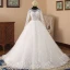 Chic / Beautiful White Wedding Dresses 2018 Ball Gown Lace Embroidered Scoop Neck Backless Long Sleeve Royal Train Wedding