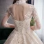 Elegant High-end Champagne Wedding Dresses 2020 Ball Gown High Neck Beading Sequins Appliques 3/4 Sleeve Backless Royal Train