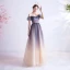 Charming Navy Blue Gradient-Color Prom Dresses 2020 A-Line / Princess Off-The-Shoulder Crystal Glitter Tulle Short Sleeve Backless Formal Dresses