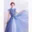 Vintage / Retro Ocean Blue Prom Dresses 2020 A-Line / Princess High Neck Bow Lace Flower Appliques Sleeveless Backless Floor-Length / Long Formal Dresses
