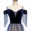 Charmant Bleu Marine Dégradé De Couleur Glitter Robe De Soirée 2020 Princesse Daim Bretelles Spaghetti Perlage Gland Manches Courtes Dos Nu Longue Robe De Ceremonie