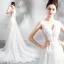 Chic / Beautiful Summer White Beach Wedding Dresses 2018 A-Line / Princess Appliques Pleated Organza V-Neck Sleeveless Chapel Train Wedding