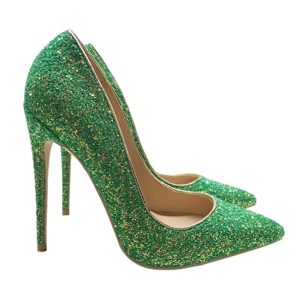 Sparkly Green Evening Party Pumps 2020 Sequins 12 cm Stiletto Heels Pointed Toe Pumps