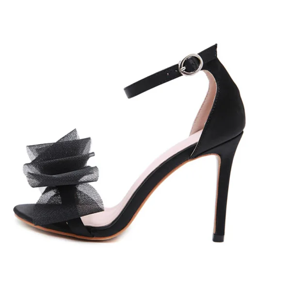 Prisvärd Casual Elfenben Sandaler Dam 2020 Ankelband Rosett 10 cm Stilettklackar Peep Toe Högklackade
