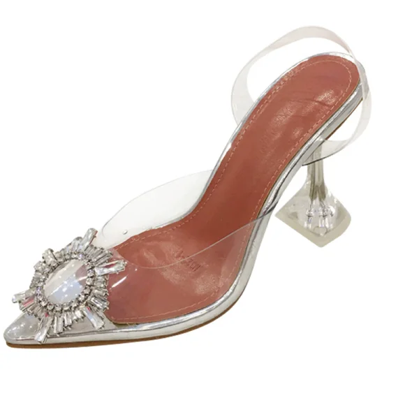 Sexy Silber Freizeit Damenschuhe 2020 Strass 9 cm Stilettos Spitzschuh Hochhackige