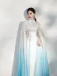 Chinese style Gradient-Color Ivory Cheongsam / Qipao Evening Dresses  2021 Chiffon A-Line / Princess High Neck Beading Short Sleeve Floor-Length / Long Formal Dresses