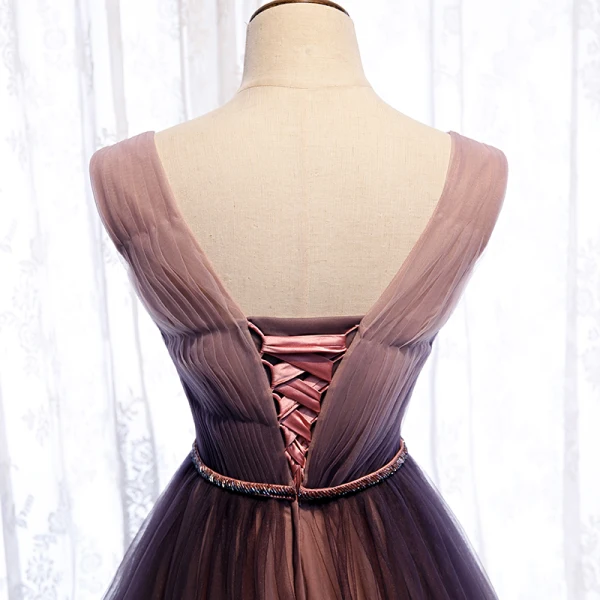 Chic / Beautiful Gradient-Color Purple Evening Dresses  2020 A-Line / Princess V-Neck Sash Sleeveless Backless Floor-Length / Long Formal Dresses
