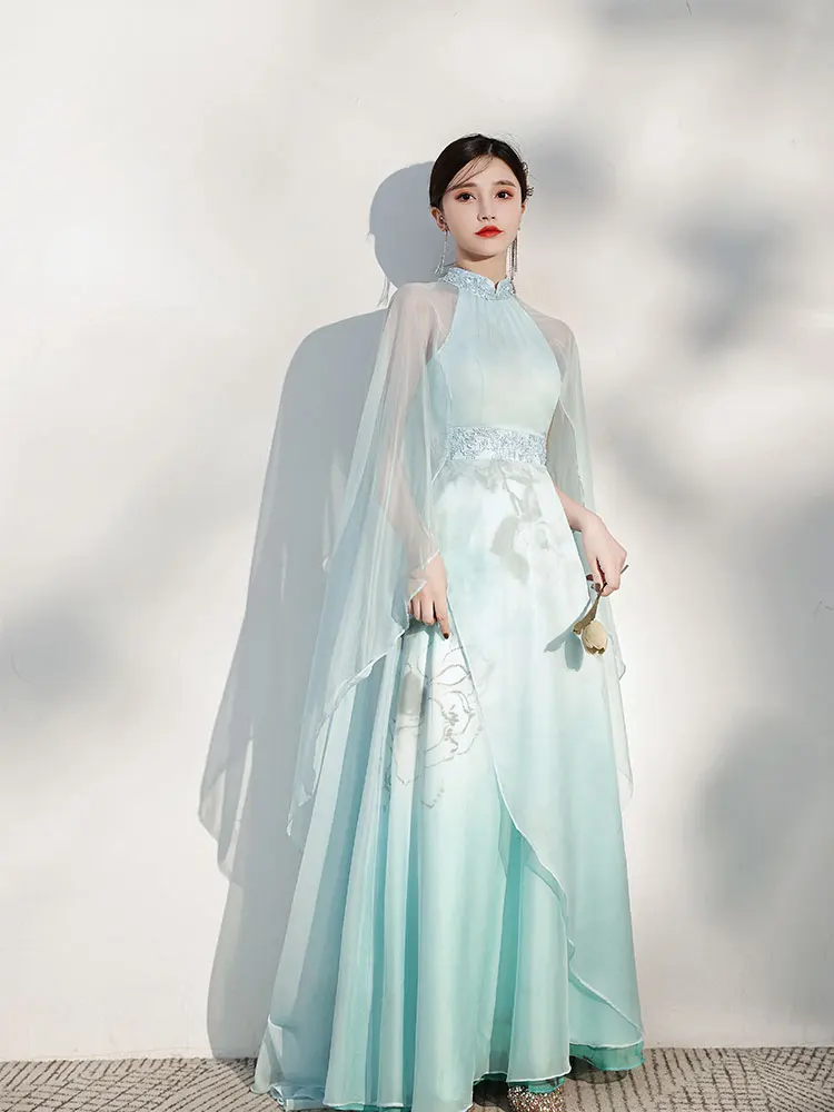 green emerald velvet dress Green long Qipao for women, prom green Cheongsam, tube top Qipao –  Beth&Brian Qipao main image 1