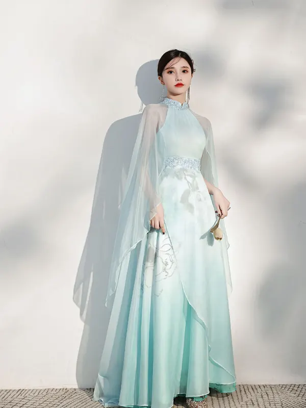 green chinese wedding dress Green Satin Qipao Dress, Long Traditional Cheongsam, Lotus