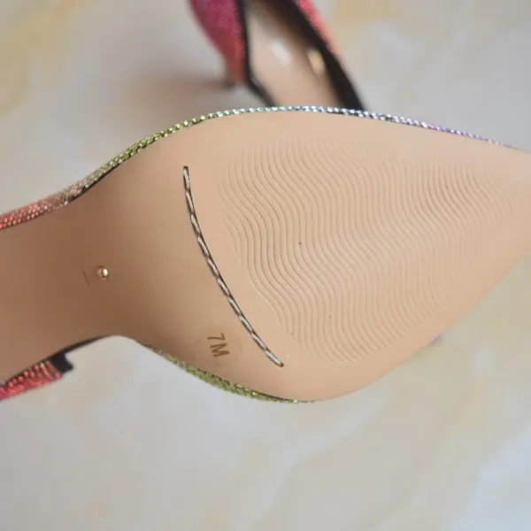 Charmant Multi-Couleurs Soirée Arc en ciel Escarpins 2020 Cuir Faux Diamant 9 cm Talons Aiguilles À Bout Pointu Escarpins