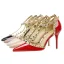 Fashion Red Evening Party Rivet Womens Sandals 2020 T-Strap 9 cm Stiletto Heels Pointed Toe Sandals