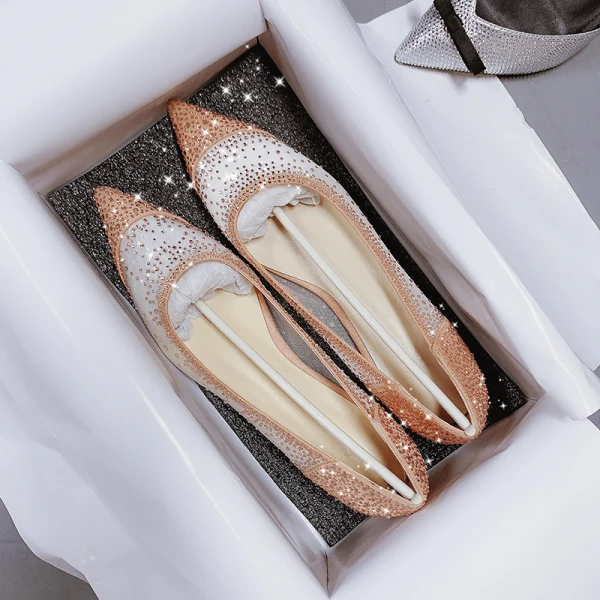 Uroczy Szampan Randki Czółenka 2020 Rhinestone 9 cm Szpilki Szpiczaste Czółenka
