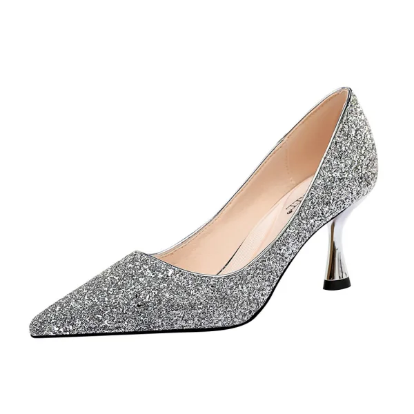 Charming Black Sequins Wedding Shoes 2020 7 cm Stiletto Heels Pointed Toe Wedding Pumps