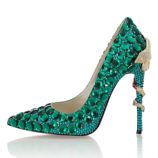 Amazing / Unique Dark Green Rave Club Pumps 2020 Leather Snakeskin Print 11 cm Stiletto Heels Pointed Toe Pumps