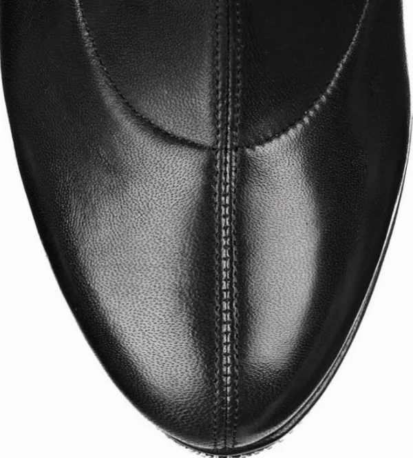 Unique Schwarz Karneval Club Stiefel Damen 2020 Leder 14 cm Stilettos Runde Zeh Stiefel