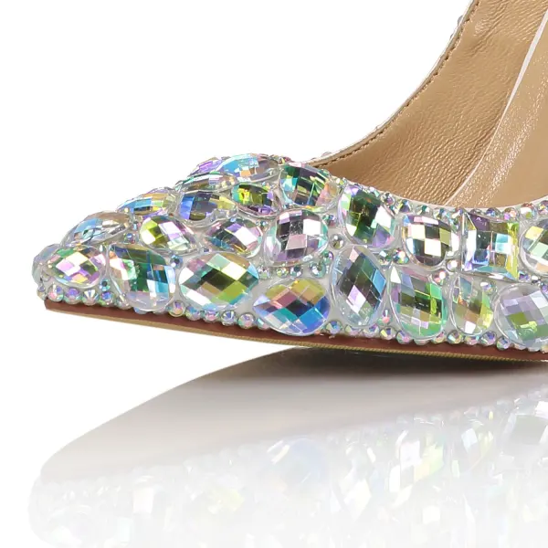 Charming Multi-Colors Crystal Wedding Shoes 2020 Leather Rhinestone 10 cm Stiletto Heels Pointed Toe Pumps