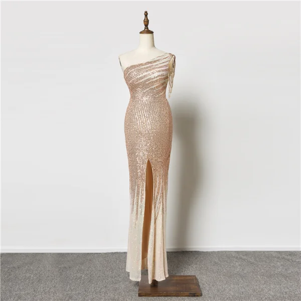 Scintillantes Sexy Bordeaux Paillettes Robe De Soirée 2021 Trompette / Sirène Une épaule Perlage Sans Manches Dos Nu Train De Balayage Soirée Robe De Ceremonie
