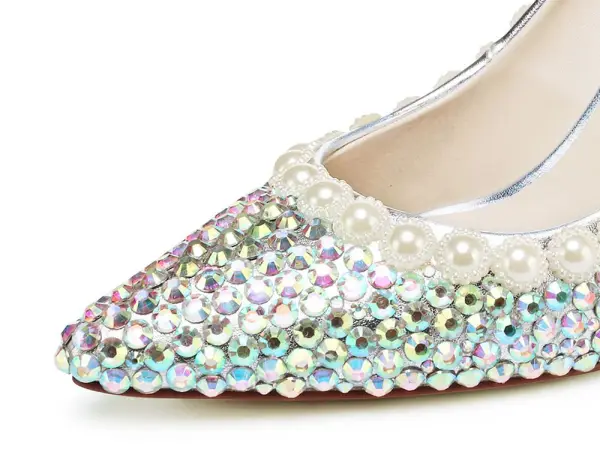 Charming Multi-Colors Rhinestone Wedding Shoes 2020 Leather Pearl 8 cm Stiletto Heels Pointed Toe Wedding Pumps