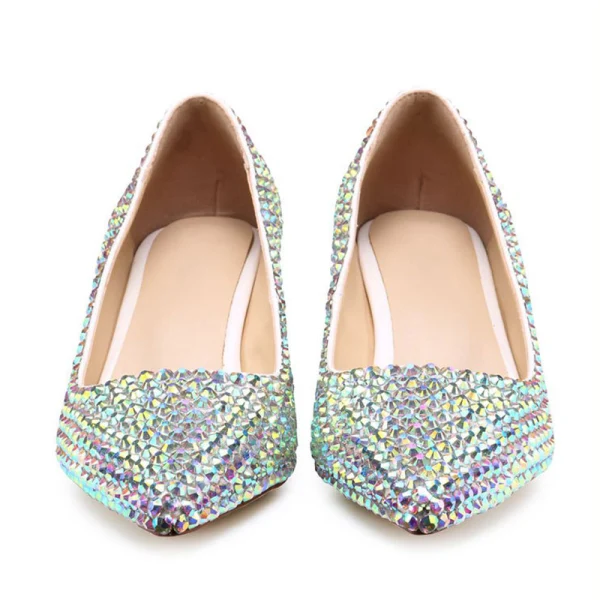 Mooie / Prachtige Multi-Kleuren Rhinestone Bruidsschoenen 2020 Leer 5 cm Dikke Hak Spitse Neus Huwelijk Pumps