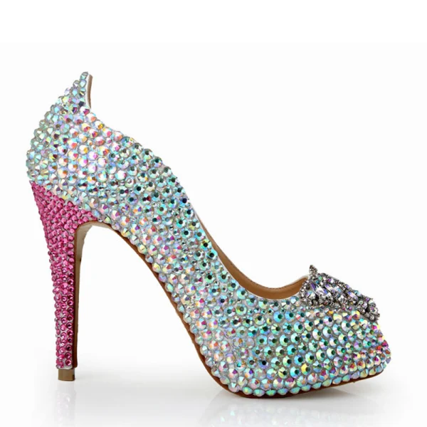 Fashion Multi-Colors Evening Party Womens Shoes 2020 Leather Rhinestone Butterfly 12 cm Stiletto Heels Open / Peep Toe High Heels