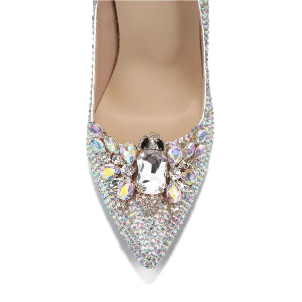Charming Multi-Colors Crystal Wedding Shoes 2020 Leather Rhinestone 11 cm Stiletto Heels Pointed Toe Wedding Pumps