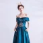 Vintage / Originale Bleu D'encre Robe De Soirée 2020 Princesse De l'épaule Perlage Perle En Dentelle Fleur Manches Courtes Dos Nu Longue Robe De Ceremonie