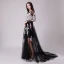 Chic / Belle Noire Robe De Soirée 2018 Princesse Transparentes En Dentelle Appliques Encolure Dégagée Manches Longues Longue Robe De Ceremonie