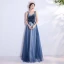Chic / Belle Océan Bleu Robe De Soirée 2020 Princesse Bretelles Spaghetti Glitter Perlage Daim Sans Manches Dos Nu Longue Robe De Ceremonie
