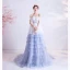 Mode Ivoire Bleu Ciel Dégradé De Couleur Robe De Bal 2020 Princesse Bretelles Spaghetti Sans Manches Dos Nu Volants en Cascade Tribunal Train Robe De Ceremonie