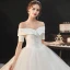 Schlicht Elegante Ivory / Creme Brautkleider / Hochzeitskleider 2021 A Linie Off Shoulder Kurze Ärmel Rückenfreies Königliche Schleppe Hochzeit