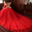 Charmant Rouge Robe De Mariée 2020 Robe Boule Encolure Dégagée Perlage Gland En Dentelle Fleur Sans Manches Dos Nu Royal Train