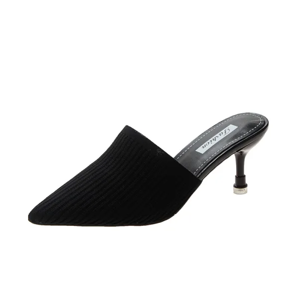 Simple Noire Désinvolte Tresser Sandales Femme 2020 7 cm Talons Aiguilles À Bout Pointu Sandales