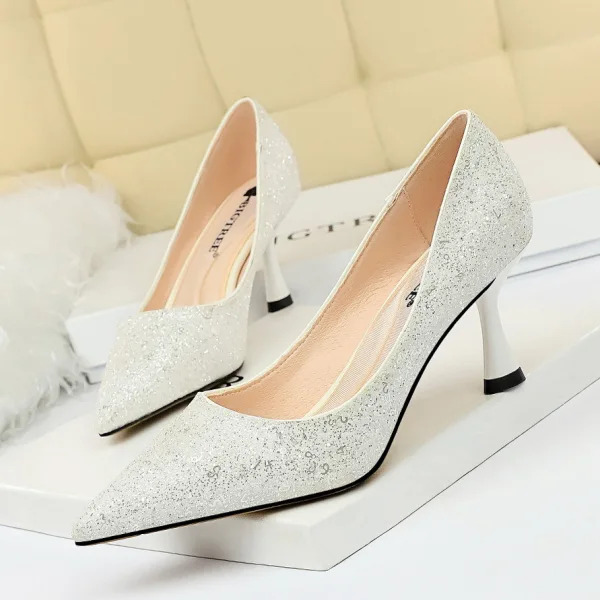 Sparkly Gold Glitter Evening Party Pumps 2020 Sequins 7 cm Stiletto Heels Pointed Toe Pumps