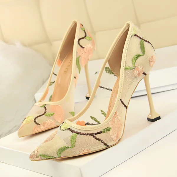 Modest / Simple Royal Blue Casual Tulle Pumps 2020 Lace See-through 10 cm Stiletto Heels Pointed Toe Pumps
