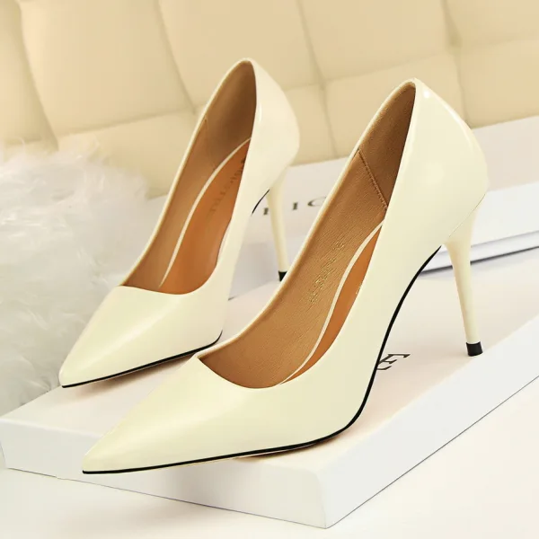 Proste / Simple Czarne Biuro OL Buty Damskie 2020 Skóry Lakierowanej 9 cm Szpilki Szpiczaste Czółenka