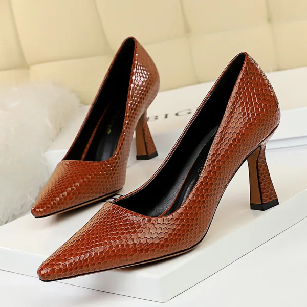 Modest / Simple Red Street Wear Pumps 2020 Snakeskin Print 7 cm Stiletto Heels Pointed Toe Pumps