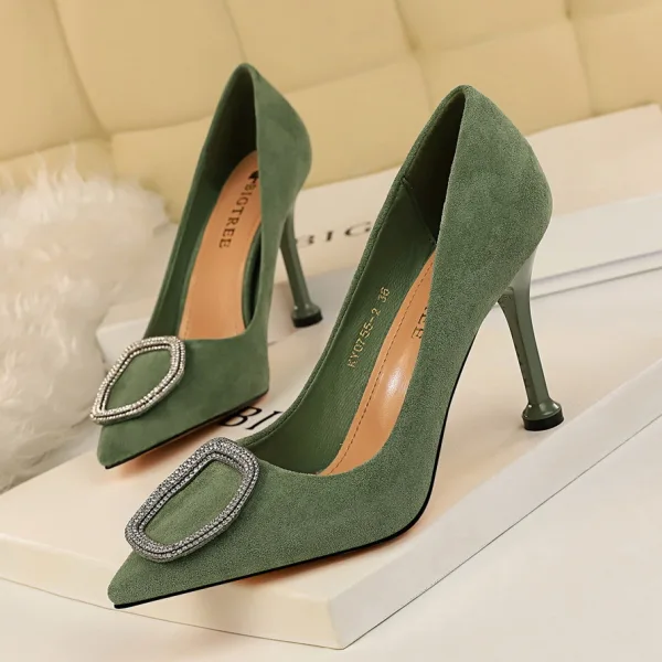 Chic / Belle Noire Promo Daim Escarpins 2020 Faux Diamant 9 cm Talons Aiguilles À Bout Pointu Escarpins