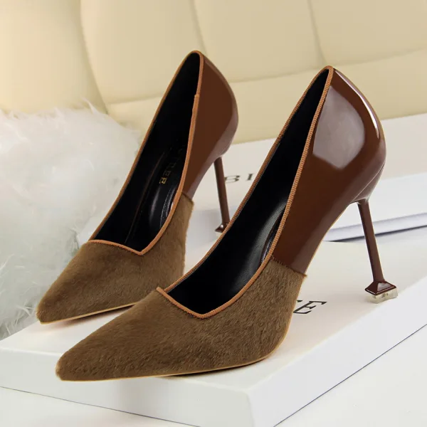 Affordable Burgundy Casual Pumps 2020 Suede 9 cm Stiletto Heels Pointed Toe Pumps
