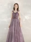 Classy Purple Prom Dresses 2020 A-Line / Princess V-Neck Rhinestone Sequins Sleeveless Backless Floor-Length / Long Formal Dresses