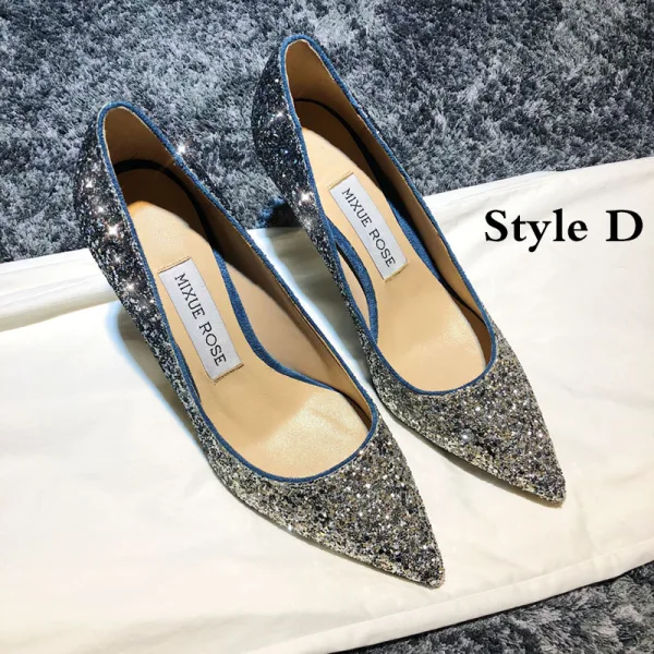 Scintillantes Doré Cuir Chaussure De Mariée 2020 Paillettes 9 cm Talons Aiguilles À Bout Pointu Escarpins