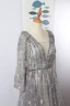 Luxe Gris Fait main Perlage Robe De Soirée 2020 Princesse Col v profond Cristal Faux Diamant En Dentelle Fleur Manches Longues Train De Balayage Robe De Ceremonie