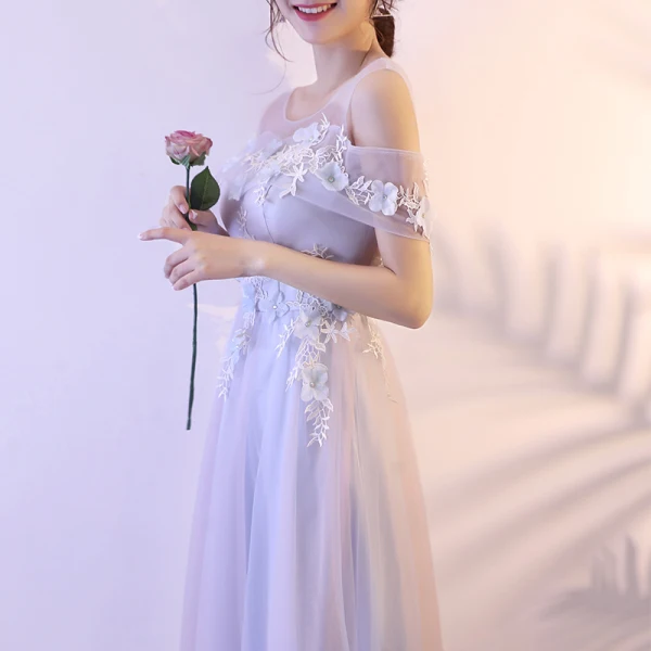 Elegant Silver Prom Dresses 2018 A-Line / Princess Appliques Rhinestone Shoulders Backless Sleeveless Floor-Length / Long Formal Dresses