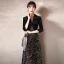 Charmant Noire Robe De Soirée 2020 Princesse Daim Col v profond Multi-Couleurs Paillettes 1/2 Manches Longue Robe De Ceremonie