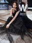 Fashion Black Evening Dresses  2020 A-Line / Princess One-Shoulder Star Sequins Sleeveless Backless Floor-Length / Long Formal Dresses