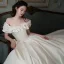 High-end Modest / Simple Ivory Satin Wedding Dresses 2021 Ball Gown Ruffle Off-The-Shoulder Short Sleeve Backless Royal Train Wedding