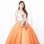 Elegant Orange Prom Dresses 2020 A-Line / Princess Off-The-Shoulder Lace Flower Short Sleeve Backless Floor-Length / Long Formal Dresses
