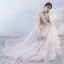 Chic / Belle Perle Rose Robe De Bal 2018 Princesse En Dentelle Appliques Cristal De l'épaule Dos Nu Sans Manches Longue Robe De Ceremonie